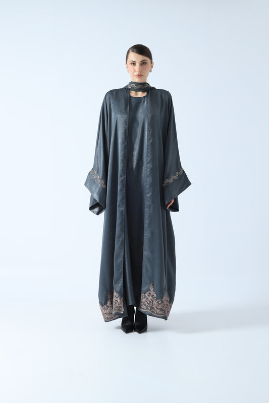 WASHED SILK ABAYA GRAPHITE