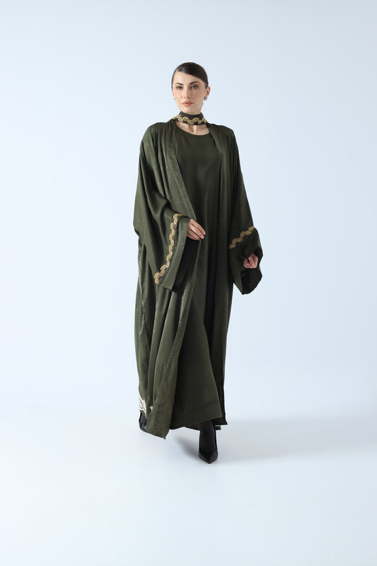 WASHED SILK ABAYA GOLDEN OLIVE