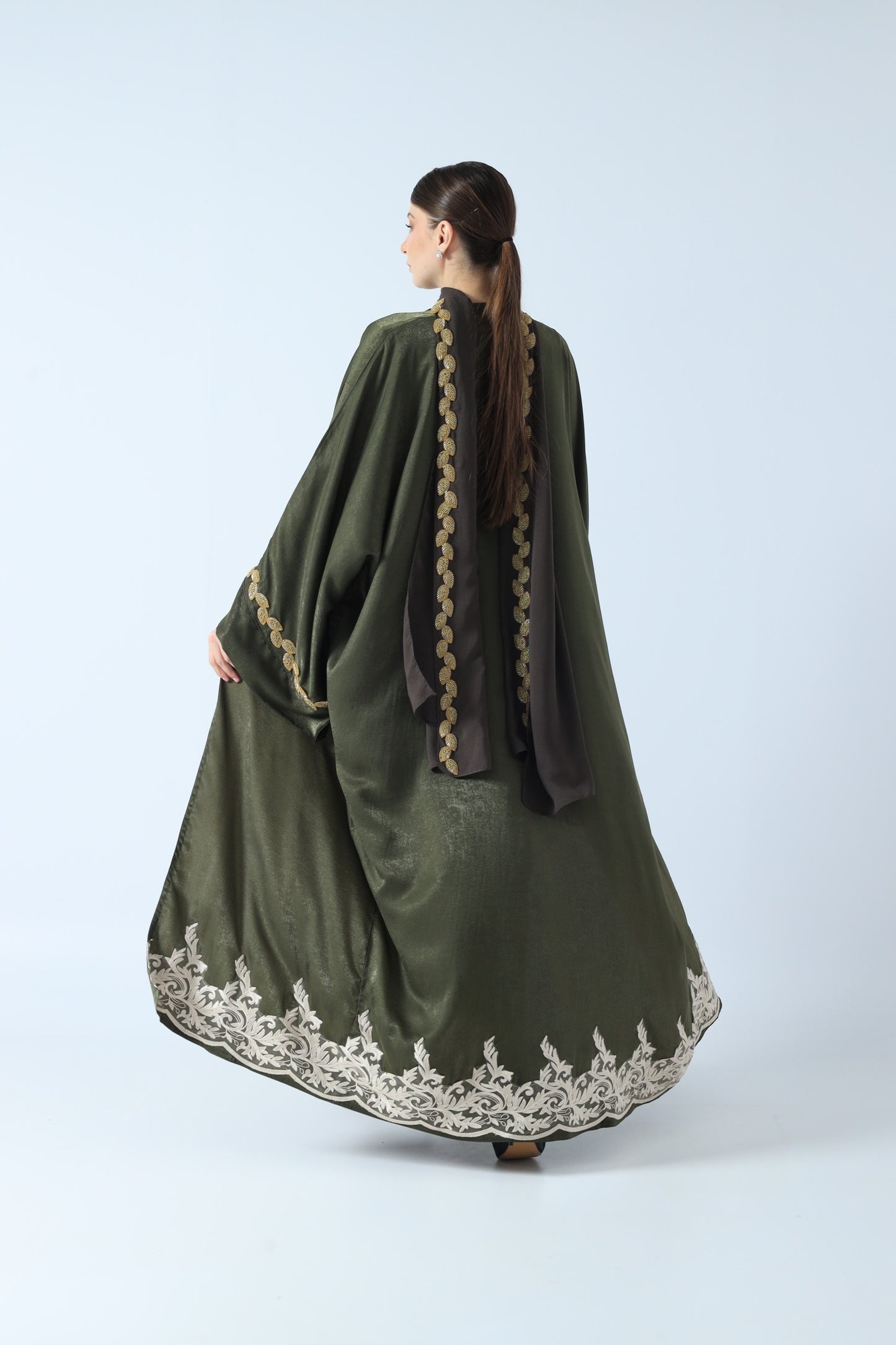 WASHED SILK ABAYA GOLDEN OLIVE