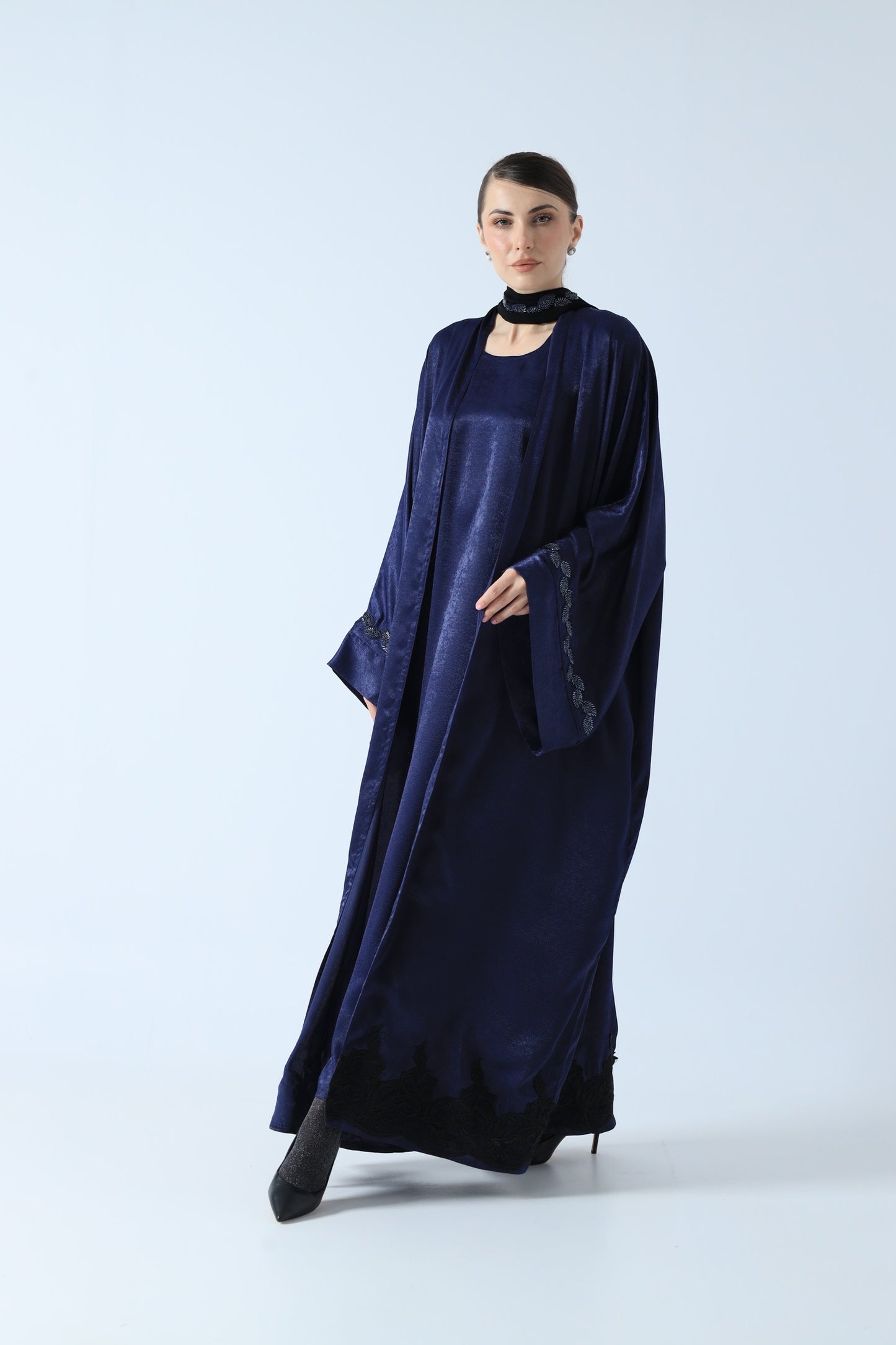 WASHED SILK ABAYA BLUE