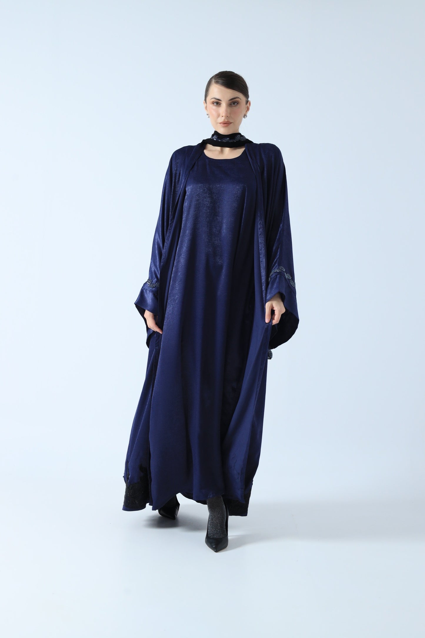 WASHED SILK ABAYA BLUE