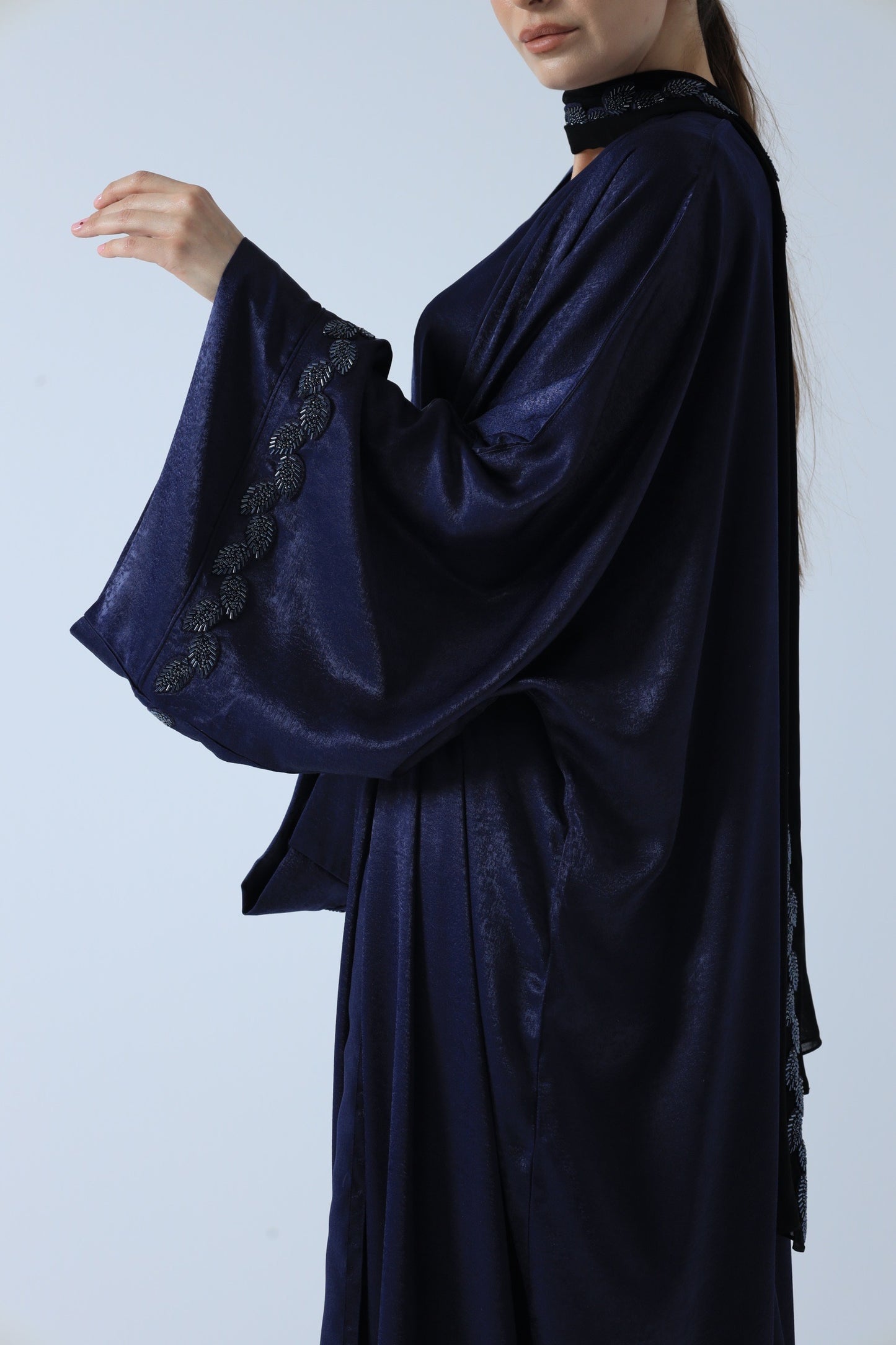 WASHED SILK ABAYA BLUE