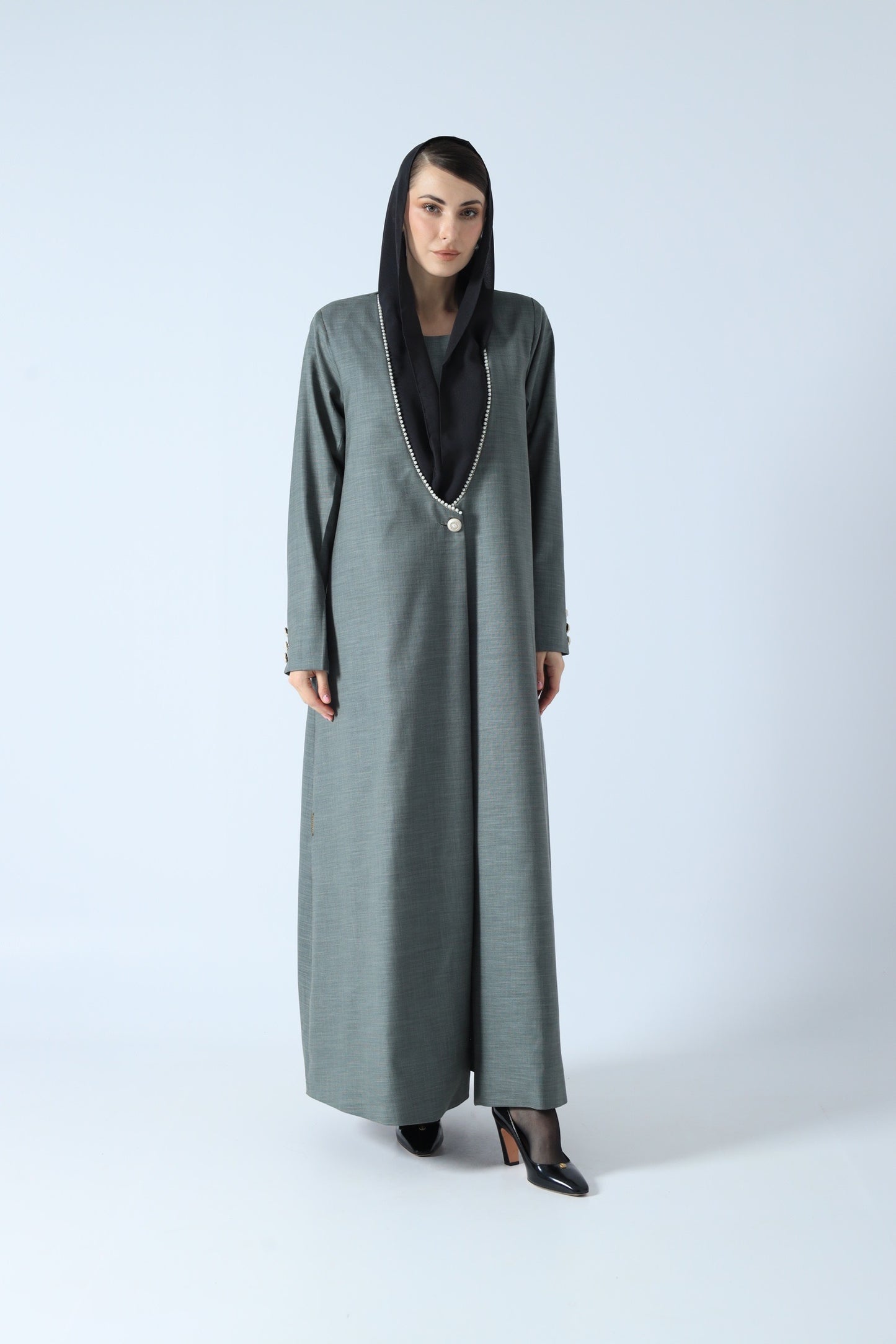 LINEN ABAYA SAGE GREY