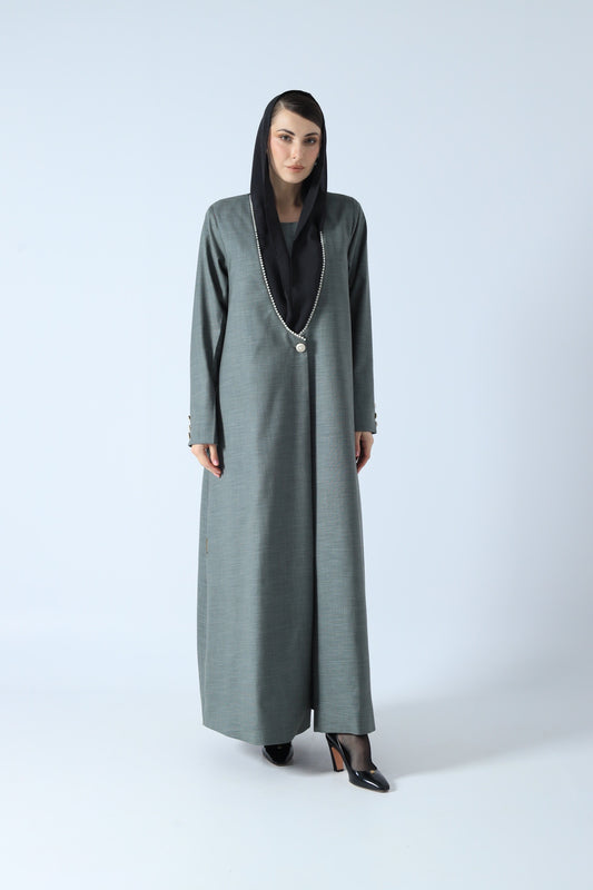 LINEN ABAYA SAGE GREY