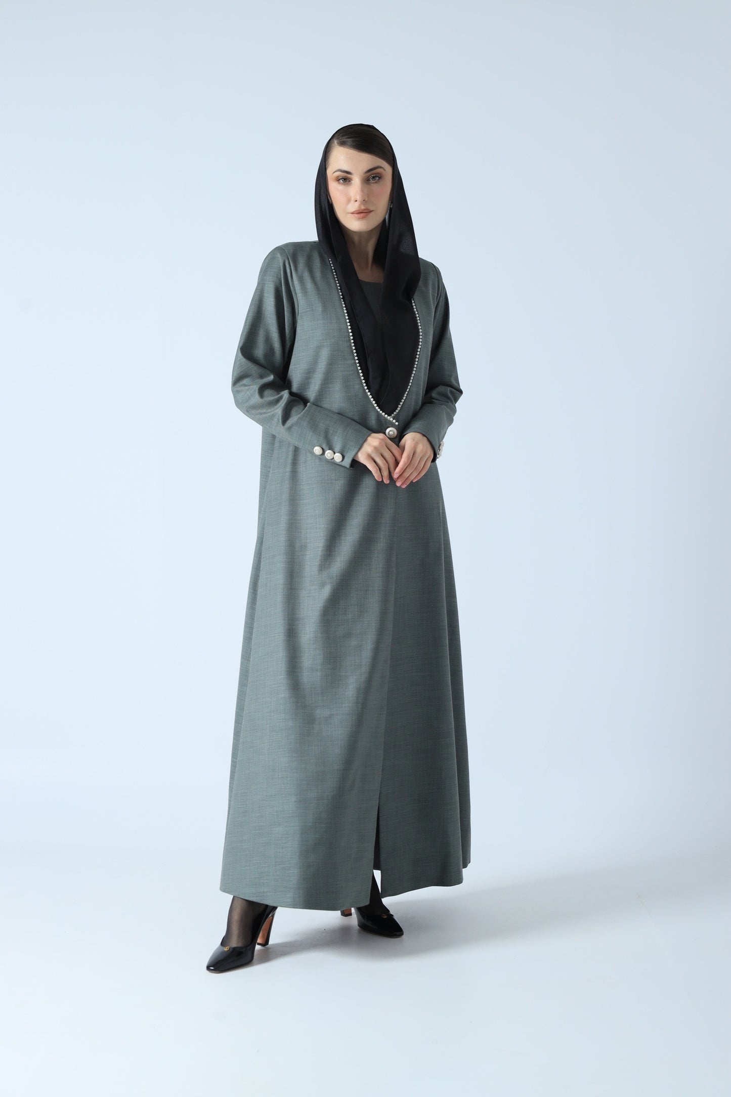 LINEN ABAYA SAGE GREY