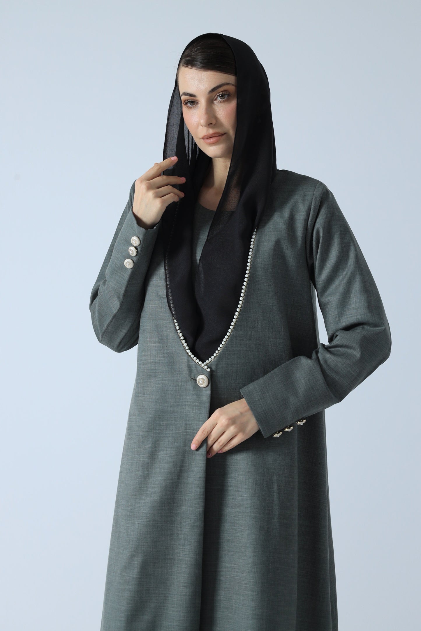 LINEN ABAYA SAGE GREY
