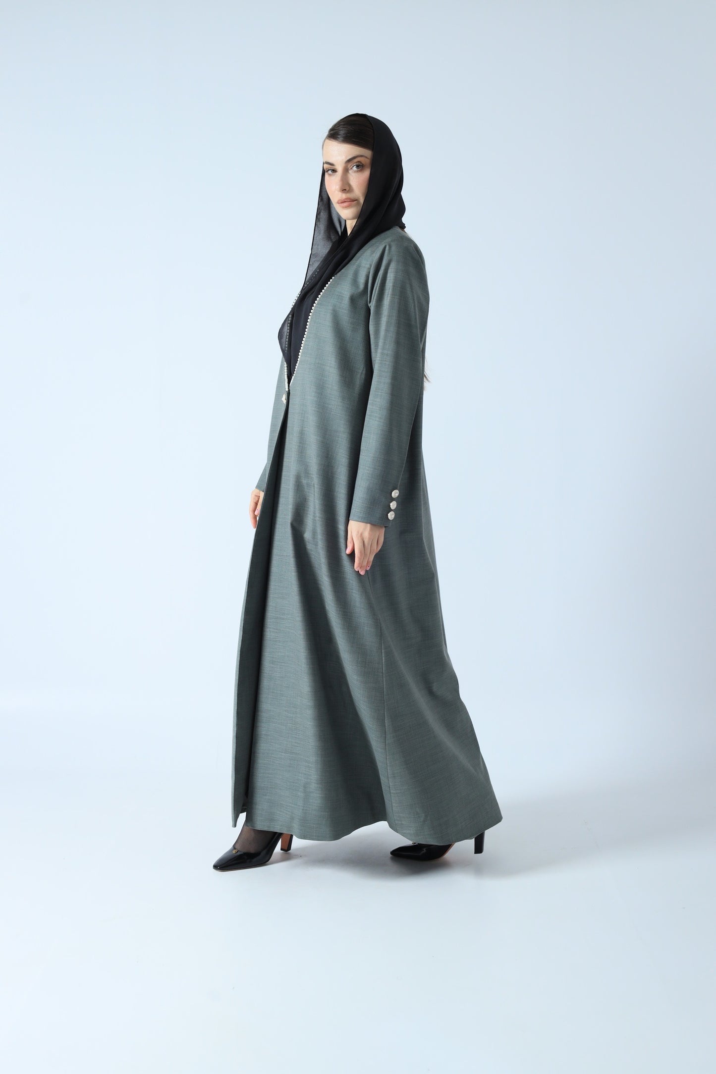 LINEN ABAYA SAGE GREY