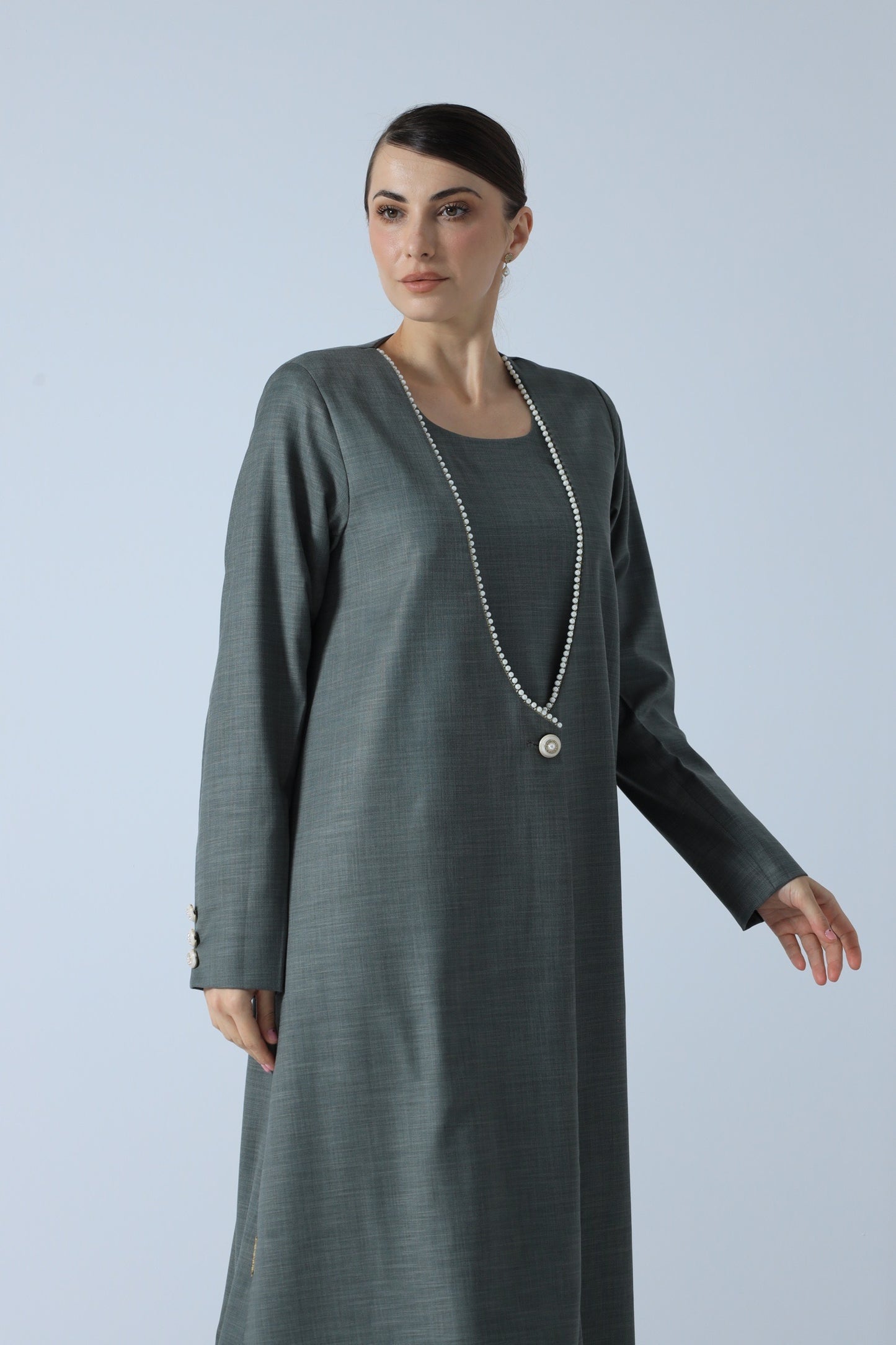 LINEN ABAYA SAGE GREY